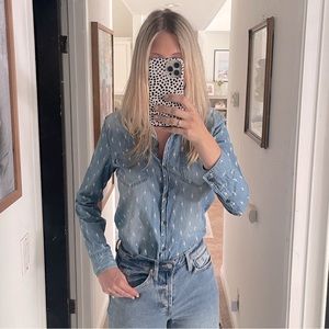 VANS Lightning Print Button Down Denim Shirt with Tortoiseshell Buttons